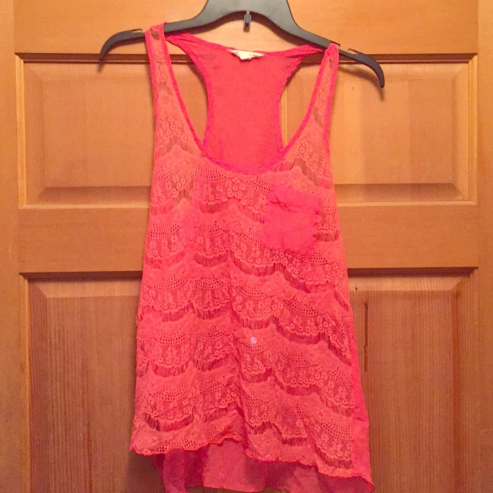 Pink/Coral Sheer Lace Tank